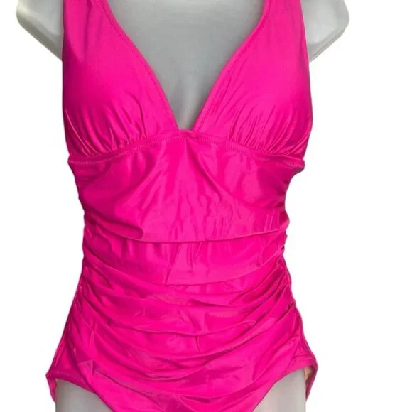 J. Crew Ruched V-Neck One‎ Piece Swimsuit Size 6 Pink BC116 Full Coverage Bottom - Picture 3 of 13